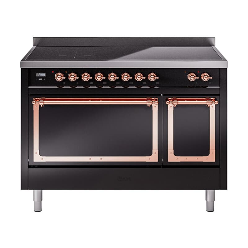 Nostalgie II Noblesse 48″ Induction Range (Solid Door, Glossy Black, Copper)