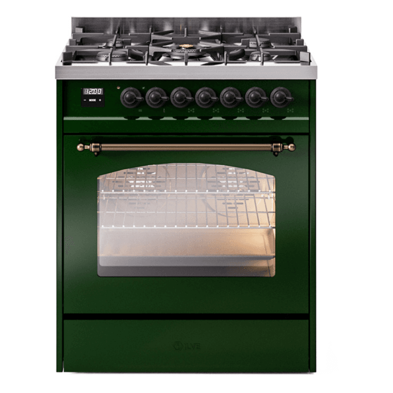 Nostalgie II 30 UP30NMPEGB Freestanding Dual Fuel Range with 5 Sealed Burners Single Oven with Triple Glass Door with Bronze knobs