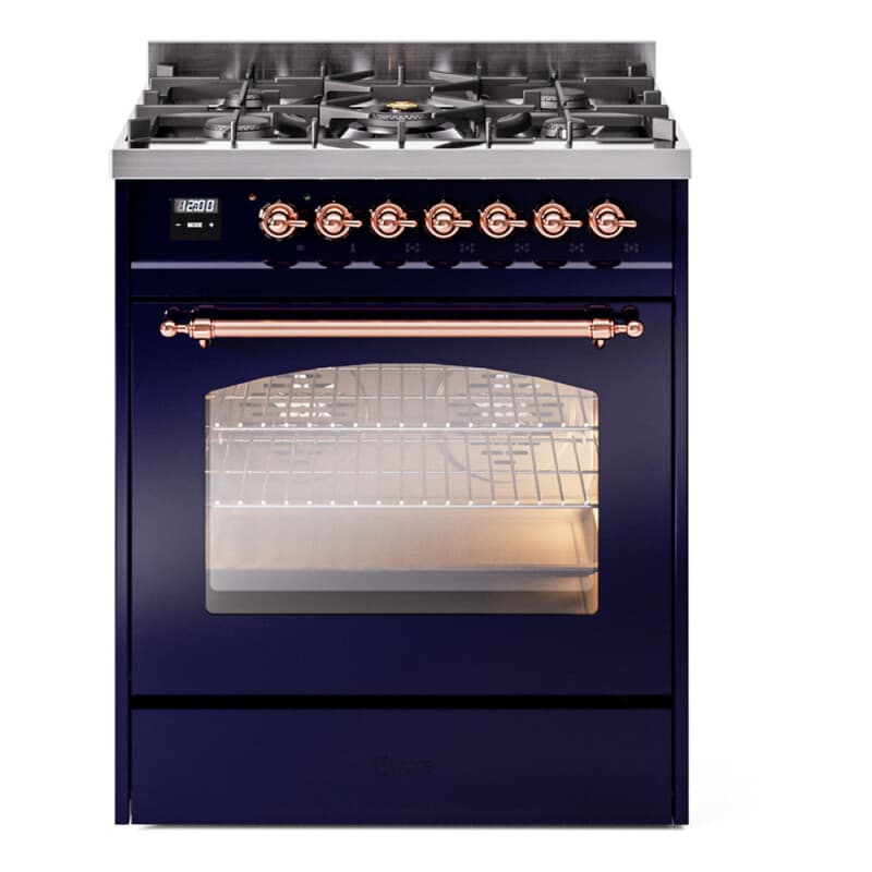 Nostalgie II 30 UP30NMPMBP Freestanding Dual Fuel Range with 5 Sealed Burners Single Oven with Triple Glass Door with Copper knobs