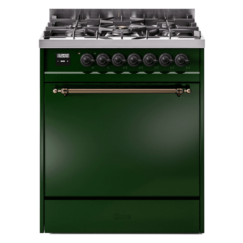 Nostalgie II 30 UP30QNMPEGB Freestanding Dual Fuel Range with 5 Sealed Burners Single Oven with Solid Door with Bronze knobs