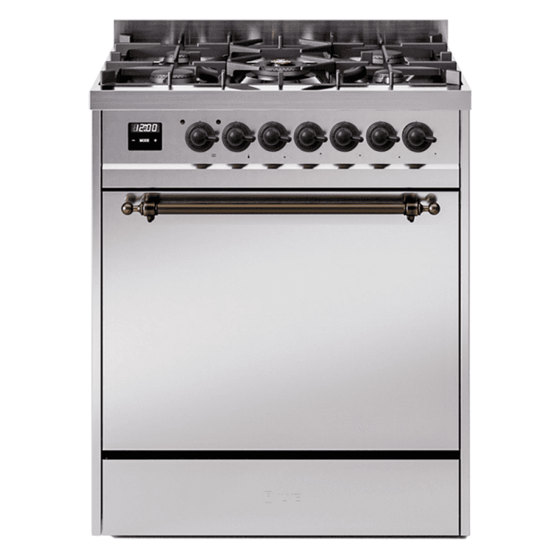 Nostalgie II 30 UP30QNMPSSB Freestanding Dual Fuel Range with 5 Sealed Burners Single Oven with Solid Door with Bronze knobs