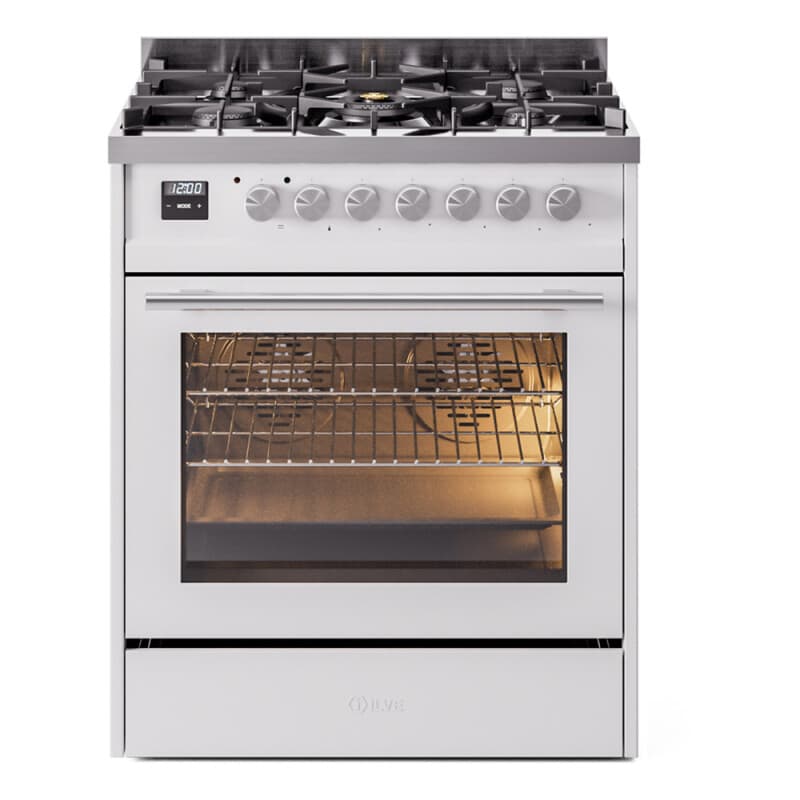 Professional Plus II 30 UP30WMPWH Freestanding Dual Fuel Range with 5 Sealed Burners Single Oven with Triple Glass Door with Stainless Steel knobs