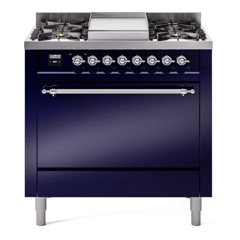 Nostalgie II 36 UP36FQNMPMBC Freestanding Dual Fuel Range with 6 Sealed Burners with Griddle Single Oven with Solid Door with Chrome knobs