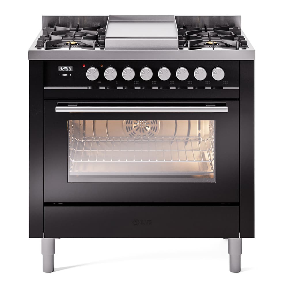 Professional Plus II 36 UP36FWMPBK Freestanding Dual Fuel Range with 6 Sealed Burners with Griddle Single Oven with Triple Glass Door with Stainless Steel knobs