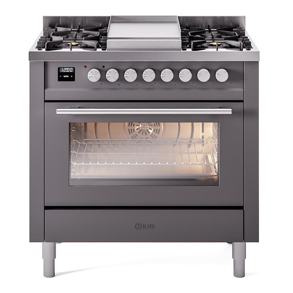 Professional Plus II 36 UP36FWMPMG Freestanding Dual Fuel Range with 6 Sealed Burners with Griddle Single Oven with Triple Glass Door with Stainless Steel knobs