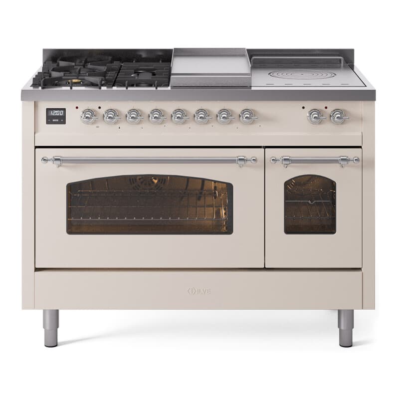 Nostalgie II 48 UP48FSNMPAWC Freestanding Dual Fuel Range with 5 Sealed Burners with Griddle and French Top Double Oven with Triple Glass Door with Chrome knobs