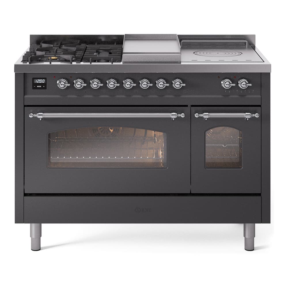 Nostalgie II 48 UP48FSNMPMGC Freestanding Dual Fuel Range with 5 Sealed Burners with Griddle and French Top Double Oven with Triple Glass Door with Chrome knobs