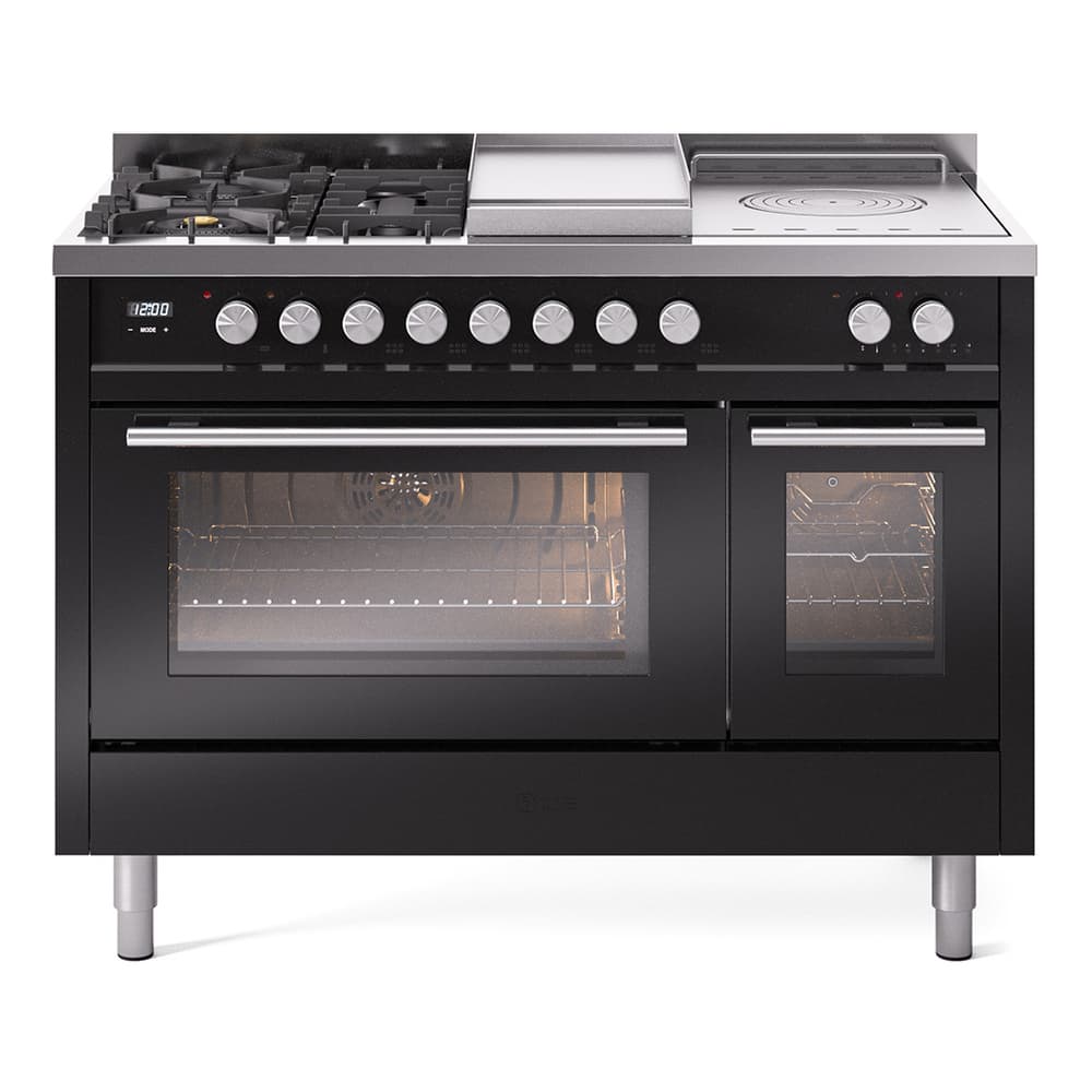 Professional Plus II 48 UP48FSWMPBK Freestanding Dual Fuel Range with 5 Sealed Burners with Griddle and French Top Double Oven with Triple Glass Door with Stainless Steel knobs