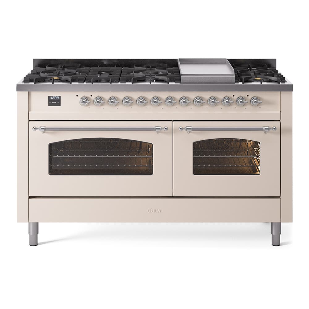 Nostalgie II 60 UP60FNMPAWC Freestanding Dual Fuel Range with 9 Sealed Burners with Griddle Double Oven with Triple Glass Door with Chrome knobs