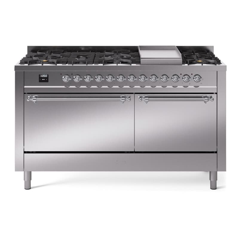 Nostalgie II 60 UP60FQNMPSSC Freestanding Dual Fuel Range with 9 Sealed Burners with Griddle Double Oven with Solid Door with Chrome knobs