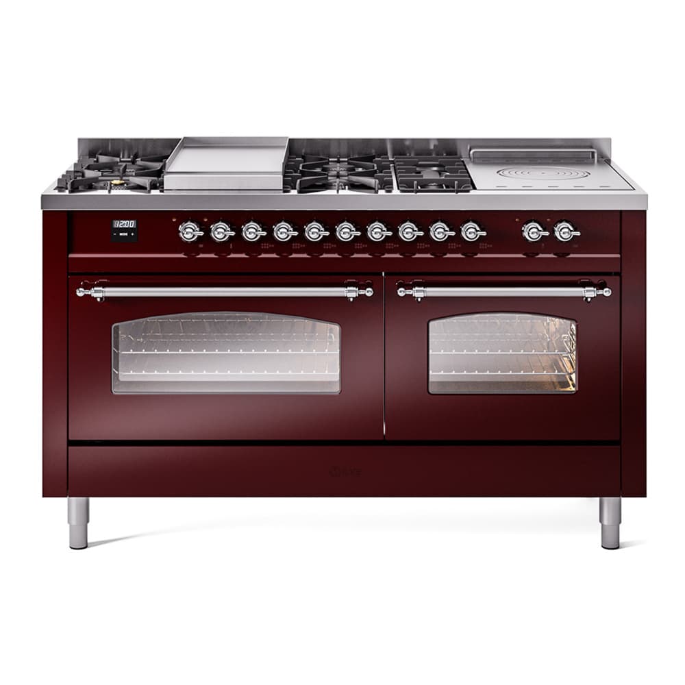Nostalgie II 60 UP60FSNMPBUC Freestanding Dual Fuel Range with 7 Sealed Burners with Griddle and French Top Double Oven with Triple Glass Door with Chrome knobs