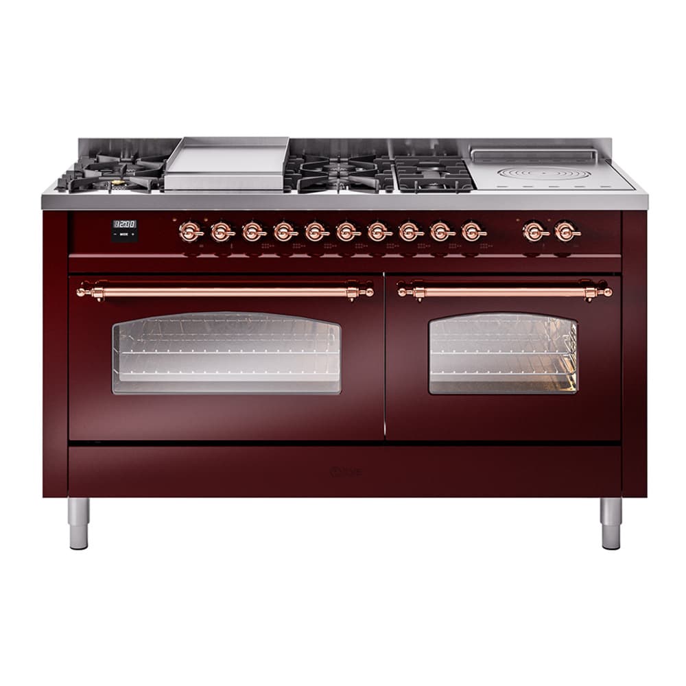 Nostalgie II 60 UP60FSNMPBUP Freestanding Dual Fuel Range with 7 Sealed Burners with Griddle and French Top Double Oven with Triple Glass Door with Copper knobs