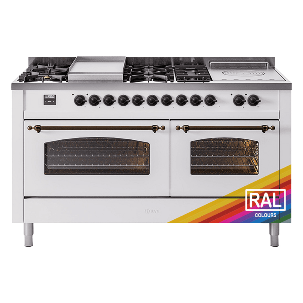 Nostalgie II 60 UP60FSNMPRAB Freestanding Dual Fuel Range with 7 Sealed Burners with Griddle and French Top Double Oven with Triple Glass Door with Bronze knobs