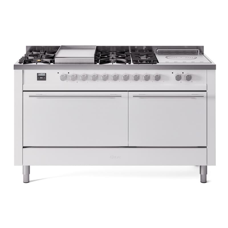 Professional Plus II 60 UP60FSQMPWH Freestanding Dual Fuel Range with 7 Sealed Burners with Griddle and French Top Double Oven with Solid Door with Stainless Steel knobs