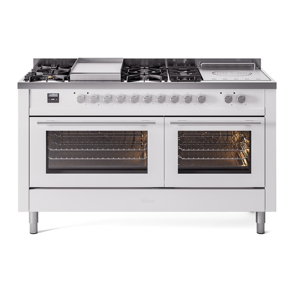 Professional Plus II 60 UP60FSWMPWH Freestanding Dual Fuel Range with 7 Sealed Burners with Griddle and French Top Double Oven with Triple Glass Door with Stainless Steel knobs