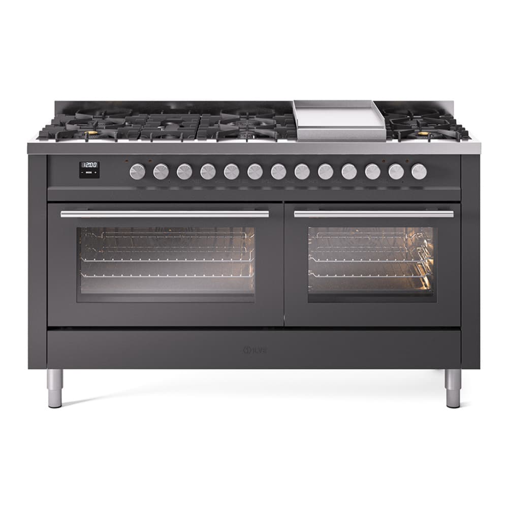 Professional Plus II 60 UP60FWMPMG Freestanding Dual Fuel Range with 9 Sealed Burners with Griddle Double Oven with Triple Glass Door with Stainless Steel knobs