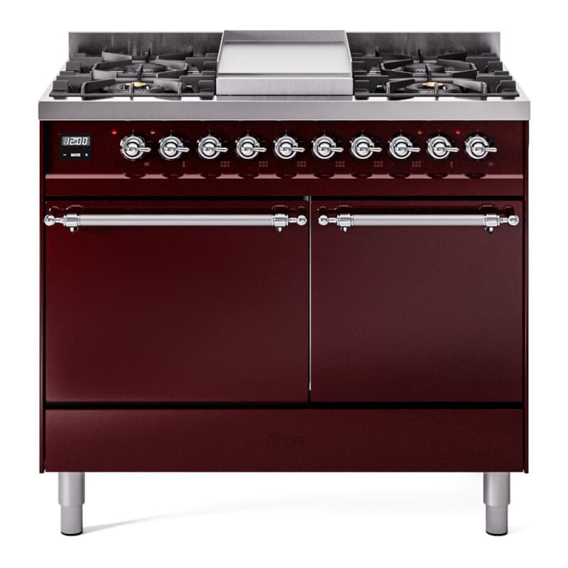 Nostalgie II 40 UPD40FQNMPBUC Freestanding Dual Fuel Range with 6 Sealed Burners with Griddle Double Oven with Solid Door with Chrome knobs