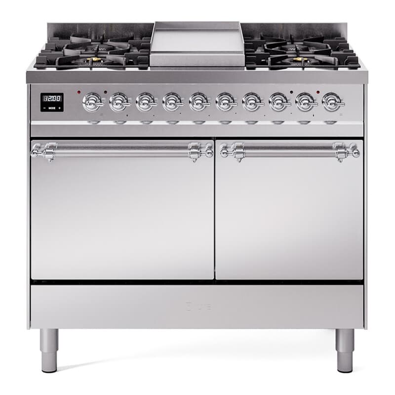 Nostalgie II 40 UPD40FQNMPSSC Freestanding Dual Fuel Range with 6 Sealed Burners with Griddle Double Oven with Solid Door with Chrome knobs