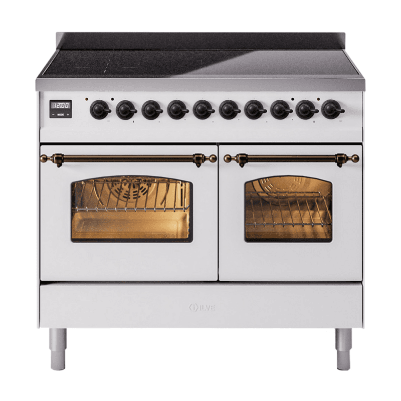 Nostalgie II 40 UPDI406NMPWHB Freestanding Electric Range Range with Induction Double Oven with Triple Glass Door with Bronze knobs