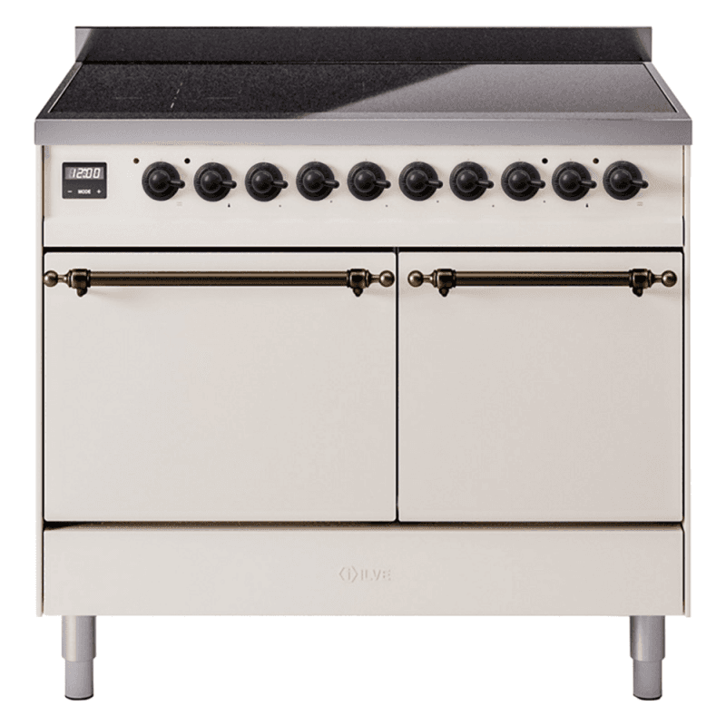 Nostalgie II 40 UPDI406QNMPAWB Freestanding Electric Range Range with Induction Double Oven with Solid Door with Bronze knobs