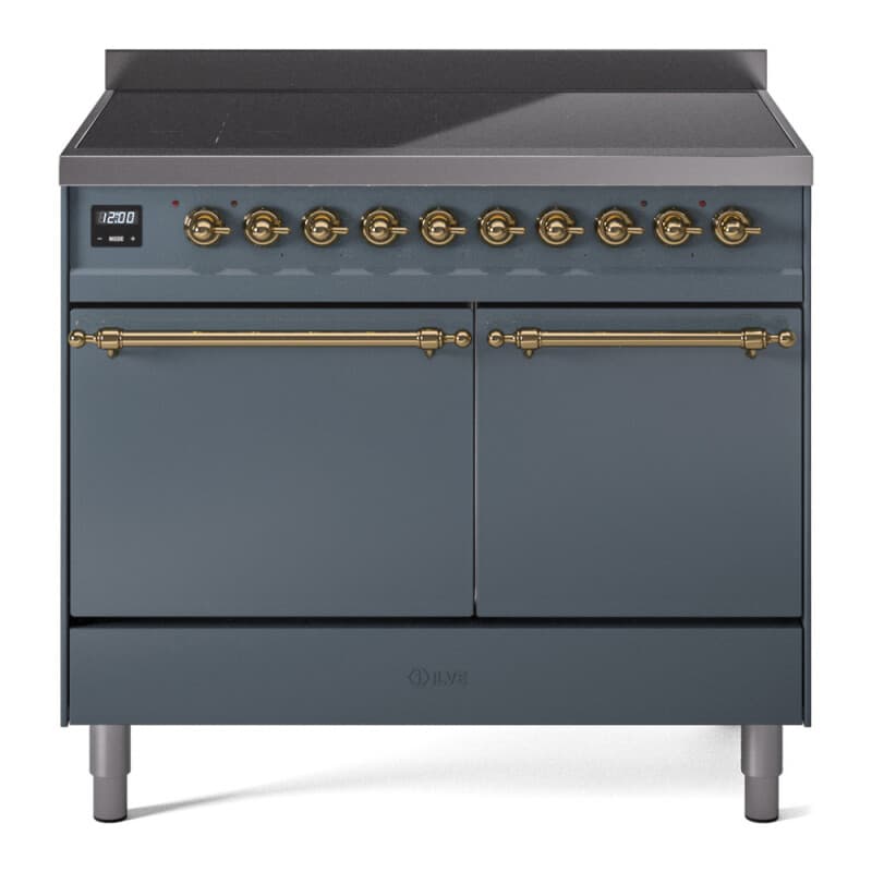Nostalgie II 40 UPDI406QNMPBGG Freestanding Electric Range Range with Induction Double Oven with Solid Door with Brass knobs