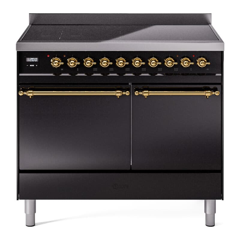 Nostalgie II 40 UPDI406QNMPBKG Freestanding Electric Range Range with Induction Double Oven with Solid Door with Brass knobs
