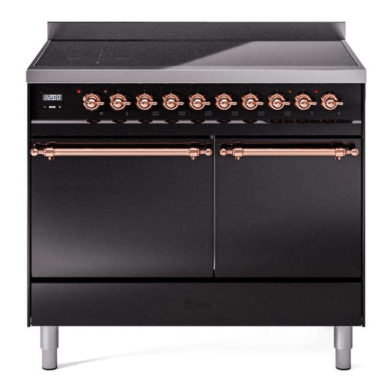 Nostalgie II 40 UPDI406QNMPBKP Freestanding Electric Range Range with Induction Double Oven with Solid Door with Copper knobs