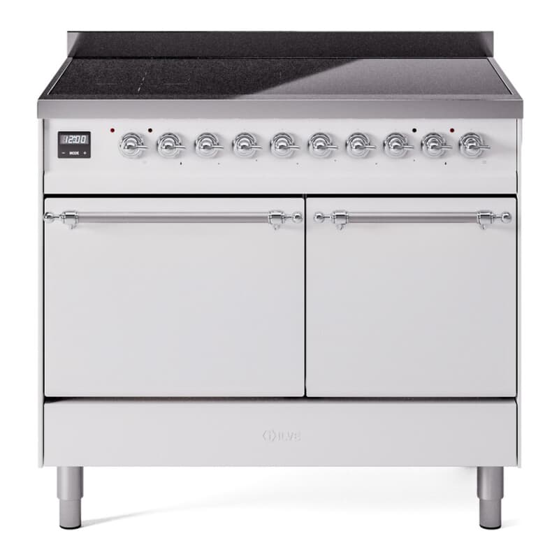 Nostalgie II 40 UPDI406QNMPWHC Freestanding Electric Range Range with Induction Double Oven with Solid Door with Chrome knobs