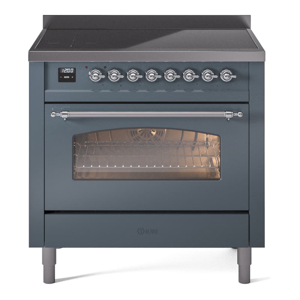 Nostalgie II Series 36 inch Freestanding Electric Induction Range with 6 Elements, Smoothtop Cooktop, 3.5 cu. ft. Total Oven Capacity, Convection Oven, Storage Drawer with Chrome Trim