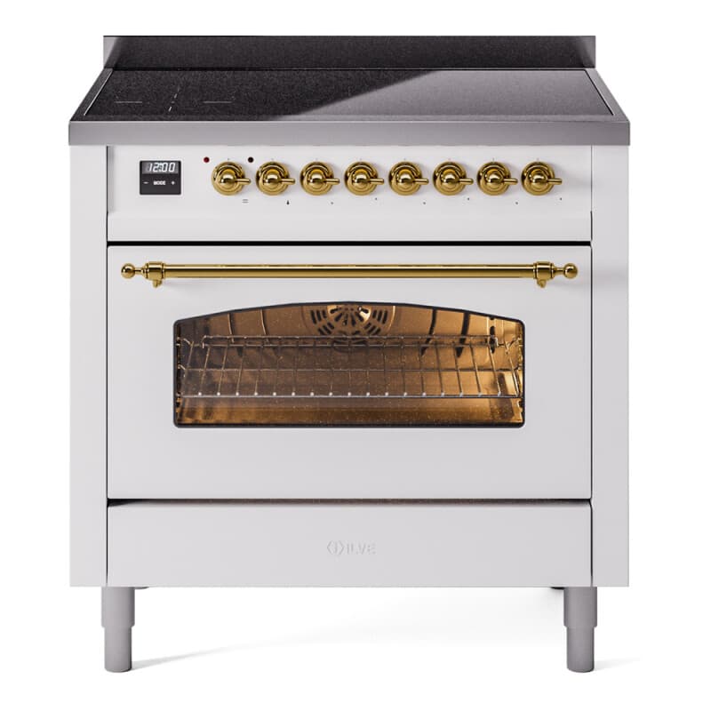 Nostalgie II 36 UPI366NMPWHG Freestanding Electric Range Range with Induction Single Oven with Triple Glass Door with Brass knobs