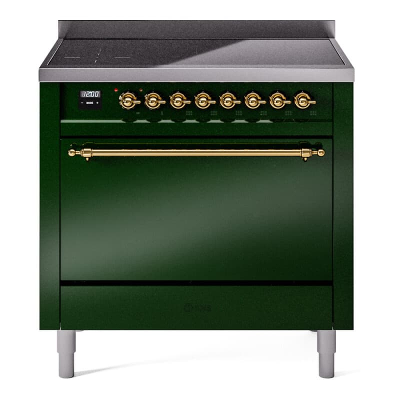 Nostalgie II 36 UPI366QNMPEGG Freestanding Electric Range Range with Induction Single Oven with Solid Door with Brass knobs