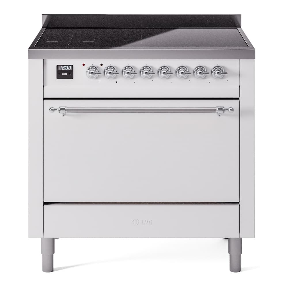 Nostalgie II 36 UPI366QNMPWHC Freestanding Electric Range Range with Induction Single Oven with Solid Door with Chrome knobs