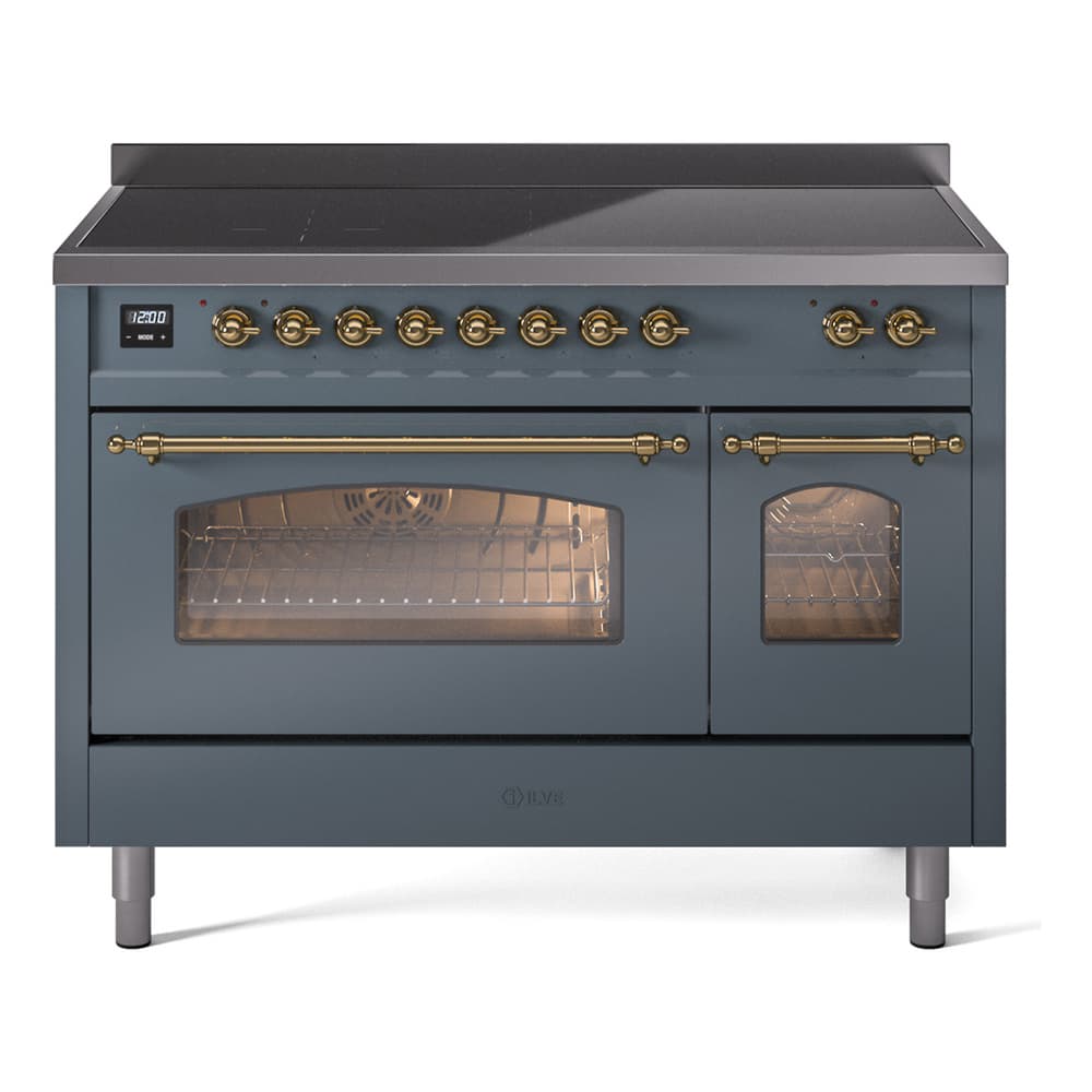 Nostalgie II 48 UPI486NMPBGG Freestanding Electric Range Range with Induction Double Oven with Triple Glass Door with Brass knobs
