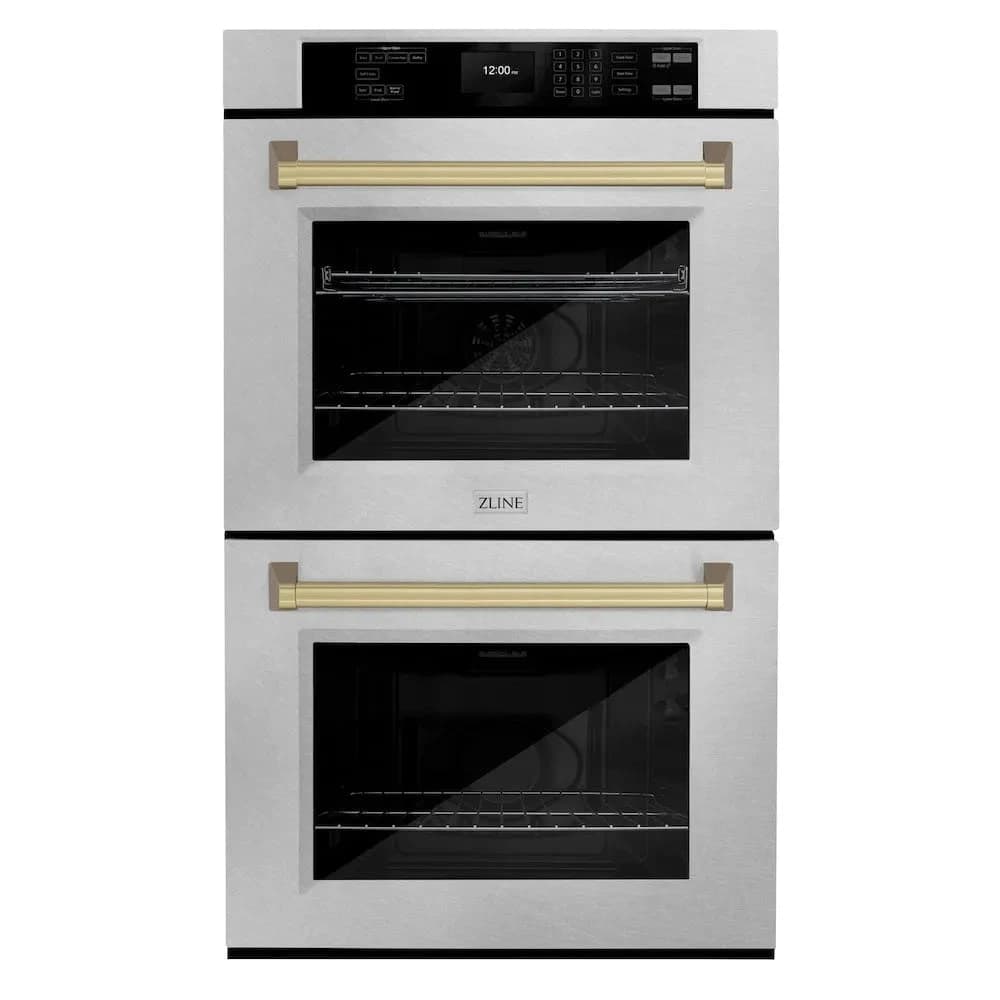 Autograph Edition 30 In. Professional True Convection Double Wall Oven With Air Fry And Self Clean In Satin Stainless Steel With Champagne Bronze Handles