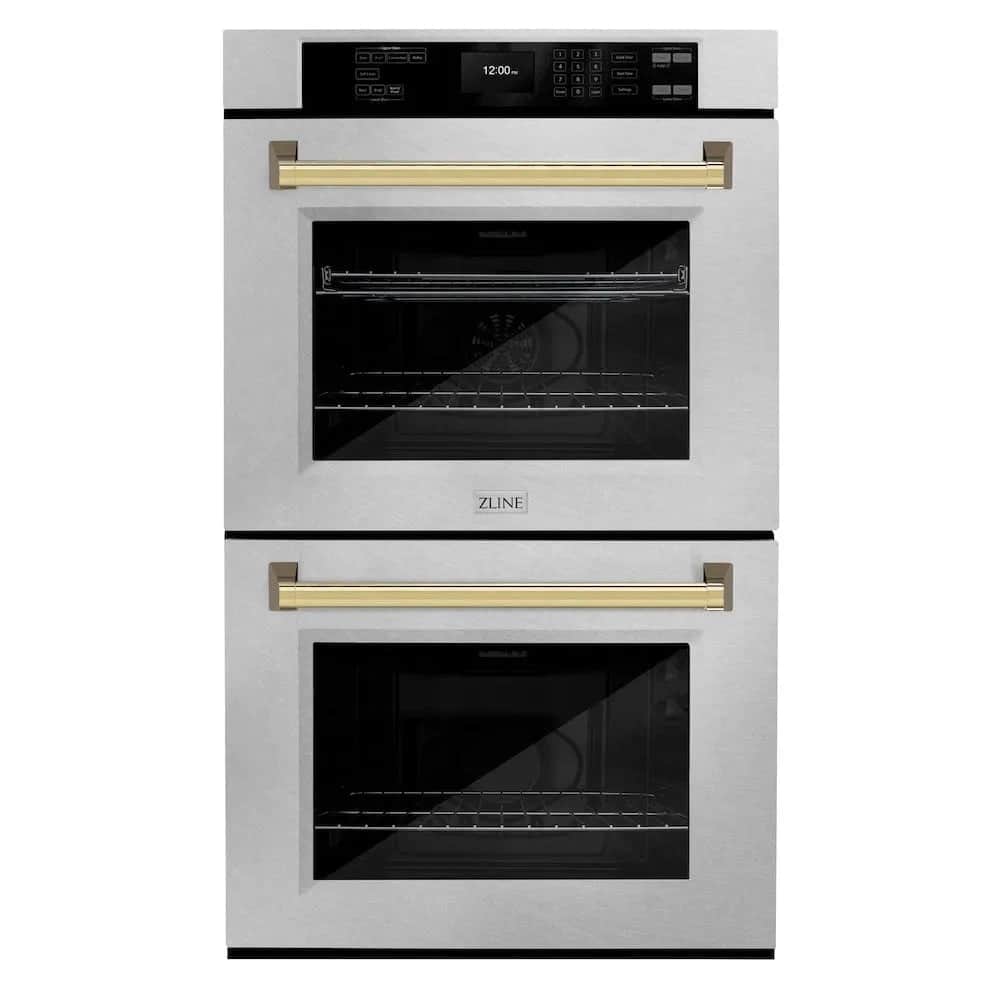 Autograph Edition 30 In. Professional True Convection Double Wall Oven With Air Fry And Self Clean In Satin Stainless Steel With Polished Gold Handles