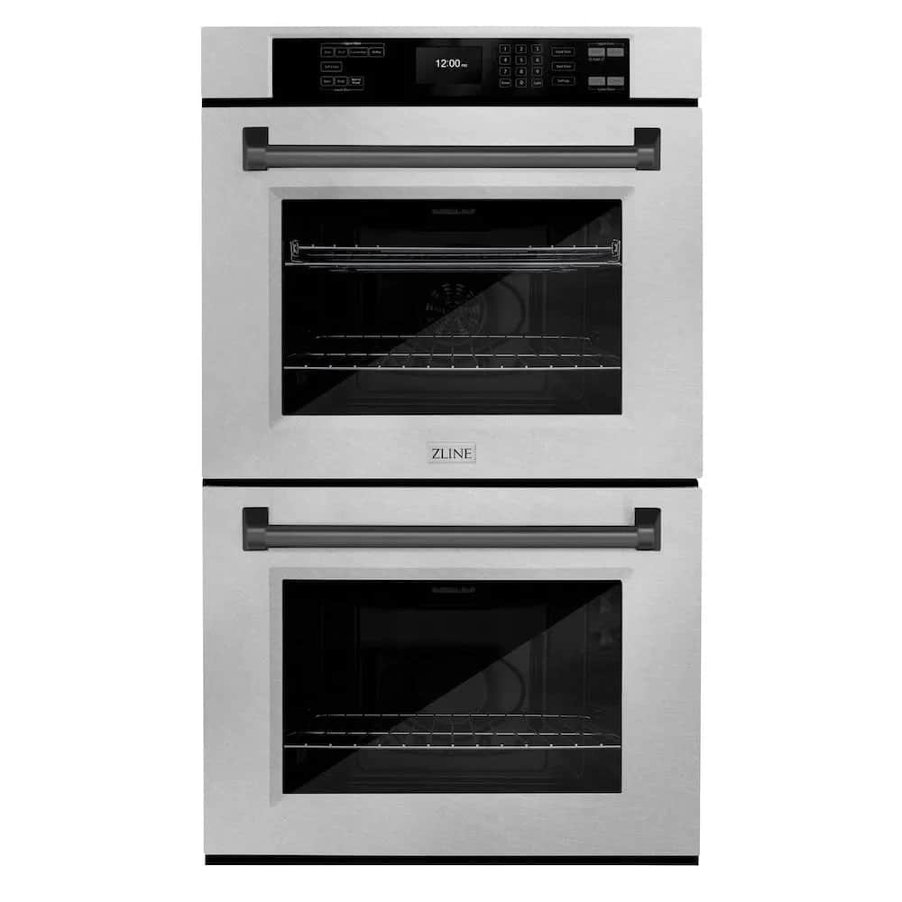 Autograph Edition 30 In. Professional True Convection Double Wall Oven With Air Fry And Self Clean In Satin Stainless Steel With Matte Black Handles