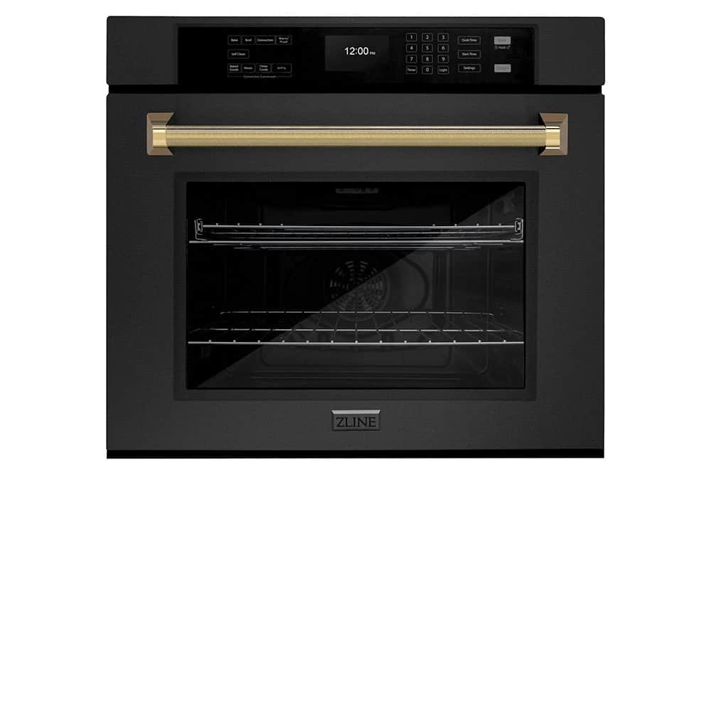 Autograph Edition 30 In. Professional True Convection Single Wall Oven With Air Fry And Self Clean In Black Stainless Steel With Polished Gold Helix Handle