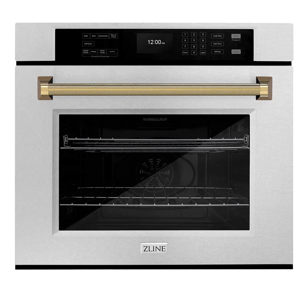 Autograph Edition 30 In. Professional True Convection Single Wall Oven With Air Fry And Self Clean In Satin Stainless Steel With Polished Gold Helix Handle