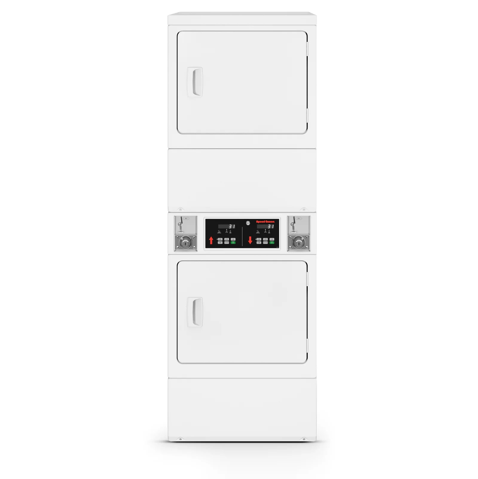 Stacked 120/240 V ELECTRIC DRYERS - 10° ANGLED Control Panel (Tall Height) - Solid Doors - COIN DROP