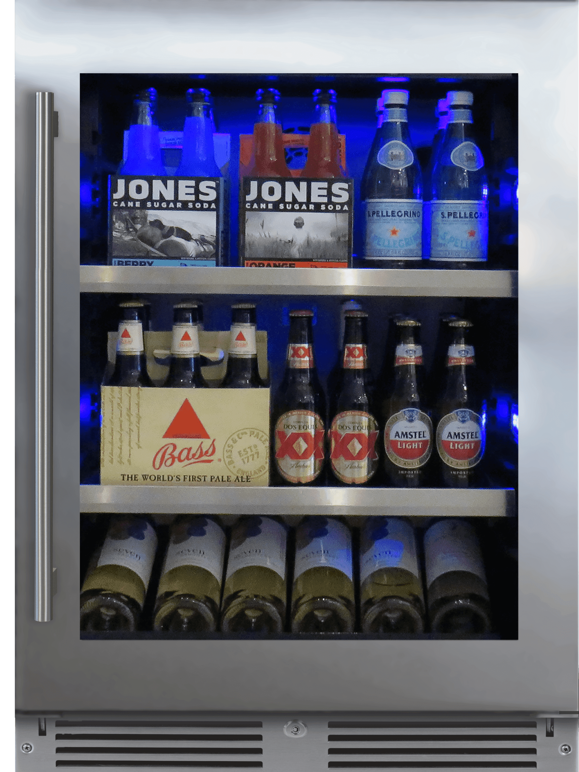 24 Inch Undercounter Beverage Center with Glass Shelves, Door Lock, LED Lighting Interior, Adjustable Shelves, Flush Installation, X Active Circulation, Quiet Operation, Energy Star and Removable Wine Bottle Cradle Included